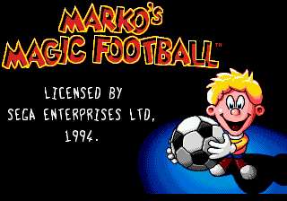 Marko's Magic Football title screen for Sega Mega Drive